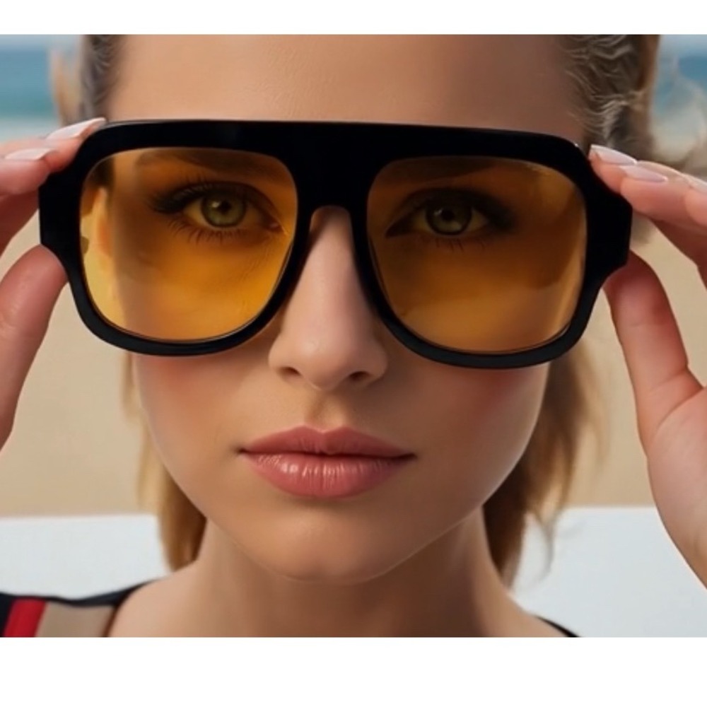 Oversized Women Sunglasses Yellow Lens Fashion Sun Glasses‎ Trendy Beach Lentes
